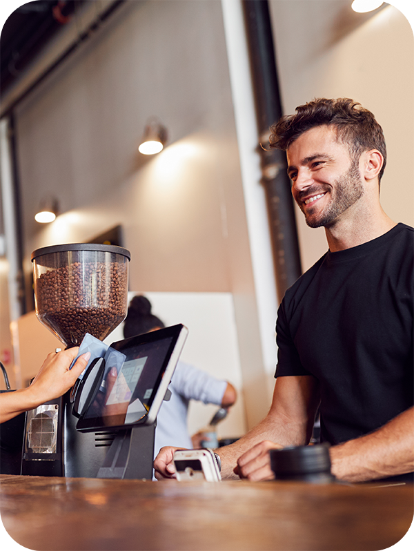RightFiber Man in Coffee Shop_Business Image